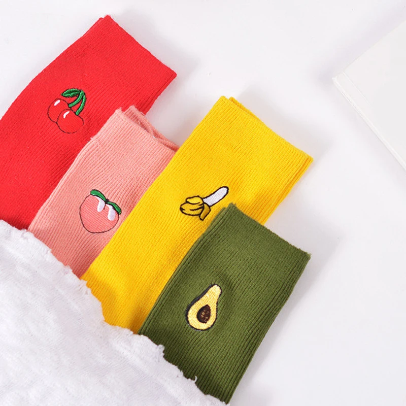 

Candy Color Funny Socks Pile Heap Socks Stockings Women Socks Embroidery Harajuku Hosiery Peach Banana Fruit Print Foot Socks