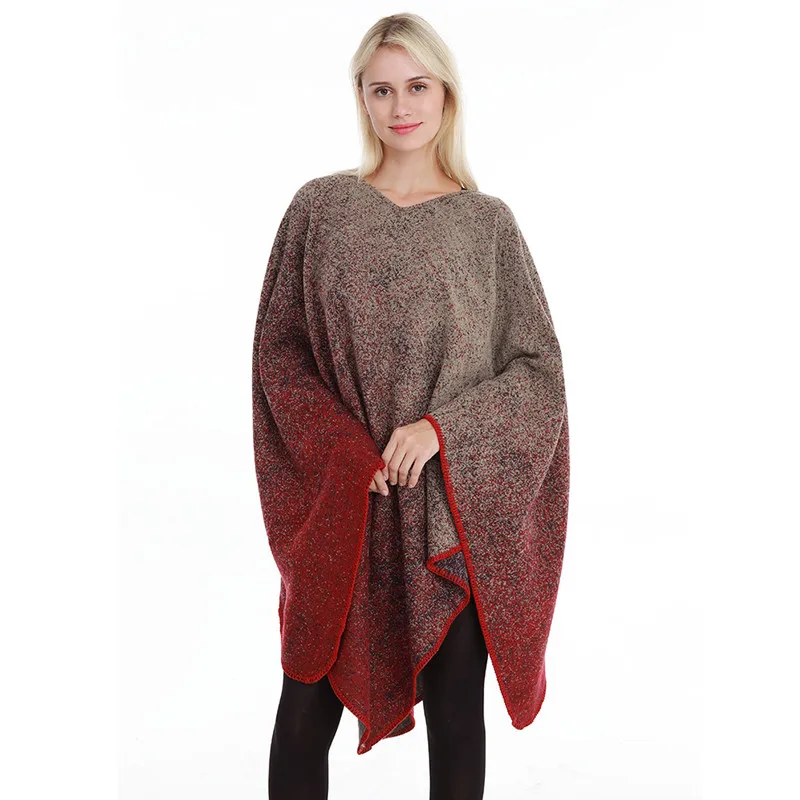 Women Winter Scarf Warm Shawl gradient ramp Ladies Blanket Knit Wrap Pullover Cashmere Poncho Capes Female Echarpe