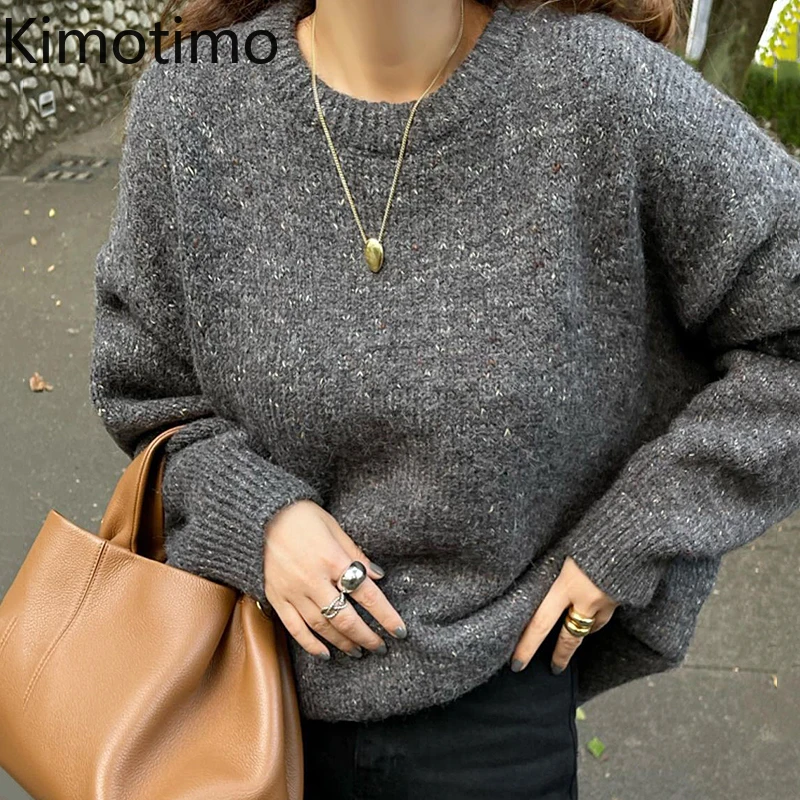 

Kimotimo Variegated Sweater Women Korean Chic Lazy O-neck Miscellaneous Knit Pullover Autumn Winter Loose Long Sleeve Sweaters