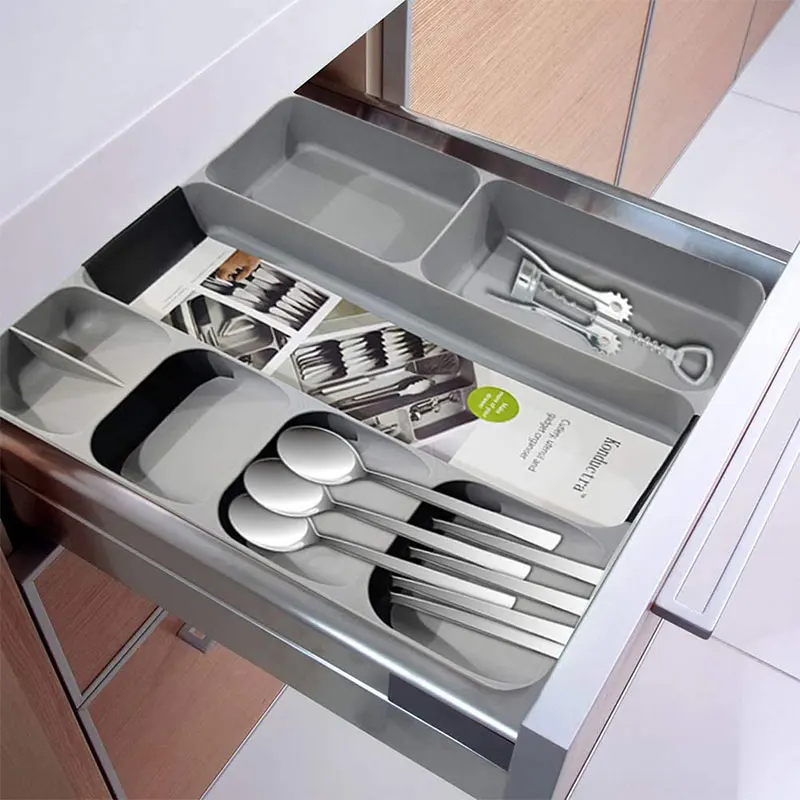 

Kitchen Drawer Cutlery Storage Box Organizer Tray Shelf Rack for Spoon Fork Partition Organizer Block Holder Accessories