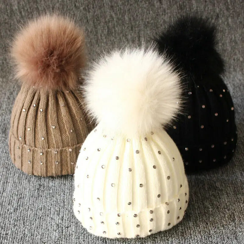 

Newborn Baby Boy Girls lovely kintted Pompon Beanies Winter Caps Warm Fur Pom sequins Knit Beanie Hat fleece crochet Caps