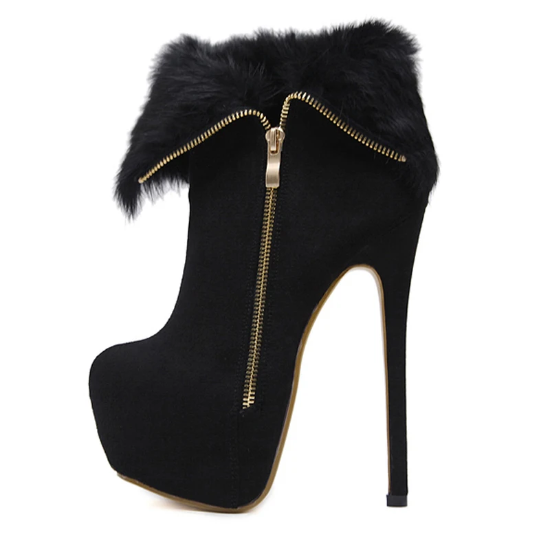 Platform Boots with fur Fashion Thin Heels Ankle Boots Women High Heels Autumn Winter Woman Shoes sexy boots platform YMA410