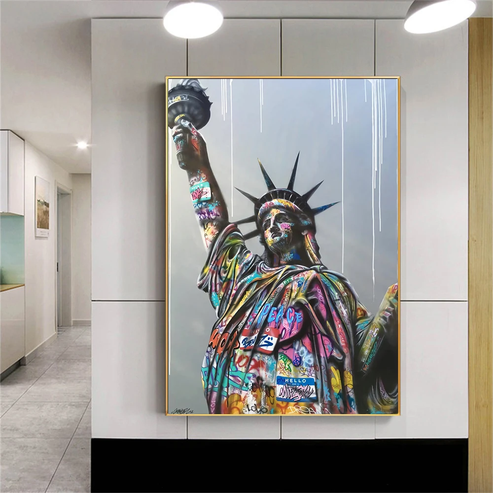 

Statue of Liberty Abstract Graffiti Art Canvas Painting Gesture Victory Posters and Prints Wall Pictures Living Room Home Decor