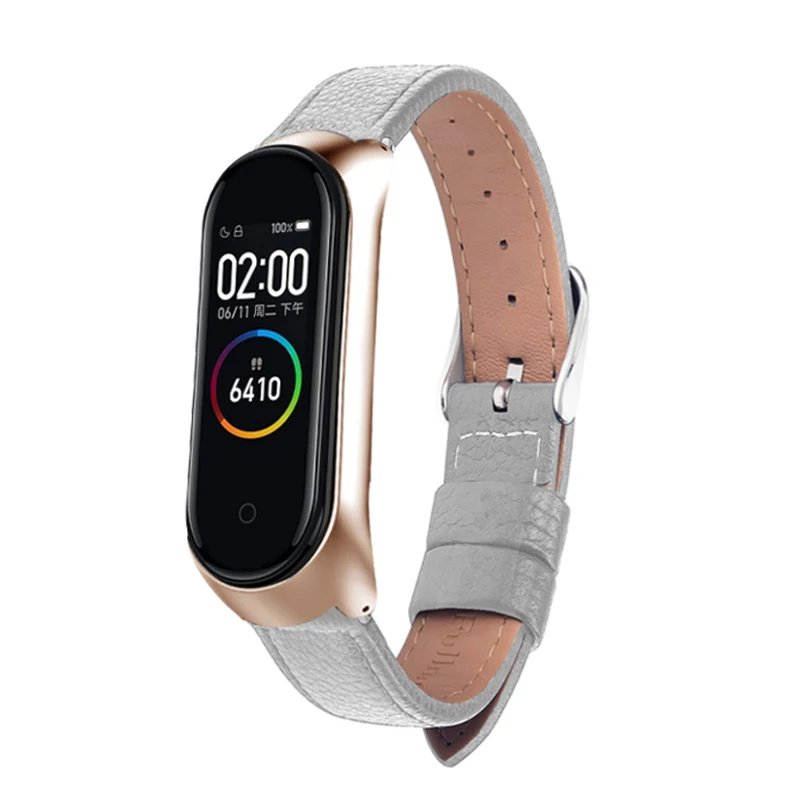 White Rose Gold Цветной кожаный чехол для смарт-часов из черного розового золота для xiaomi mi band 4/3 ремешок для xiaomi mi Band 4 браслет mi band 4 ремешок - Цвет: White Rose Gold