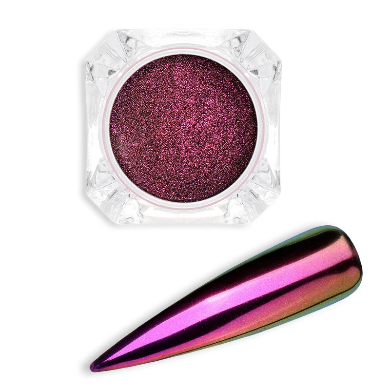 Набор блестящих пудр для ногтей с порошковой кистью металлический цвет лазерные