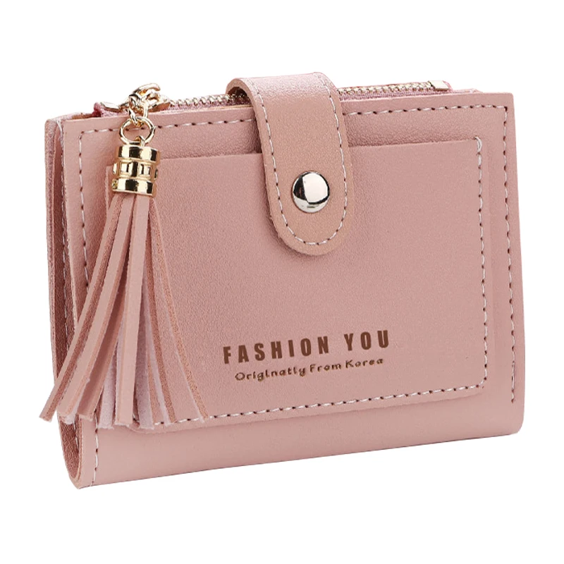 

Новинка 2020, Дамский короткий кошелек с пряжкой с надписью, кошелек с зажимом, мини кошелек с застежкой и кисточкой, кошелек с зажимом для мон...