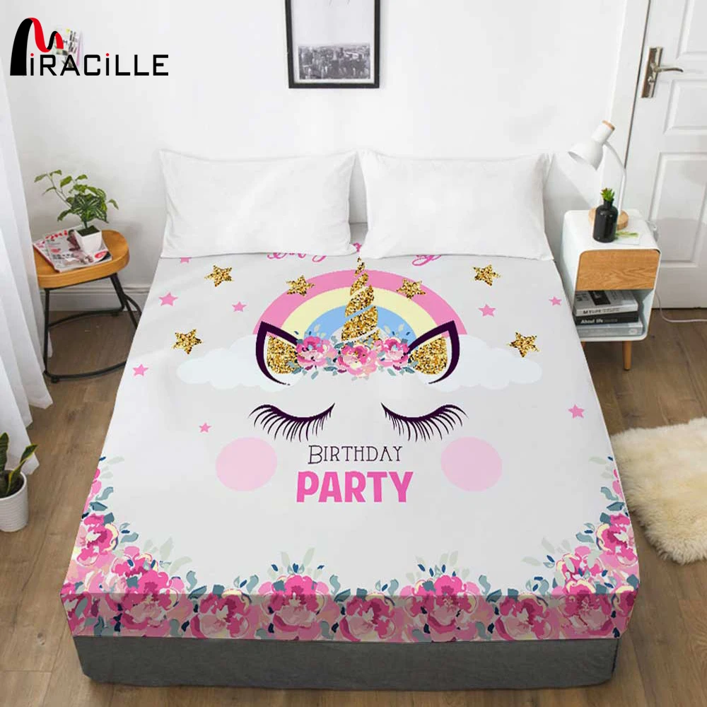 Золотистый Блестящий гладкий чехол для матраса Miracille с единорогом наматрасник