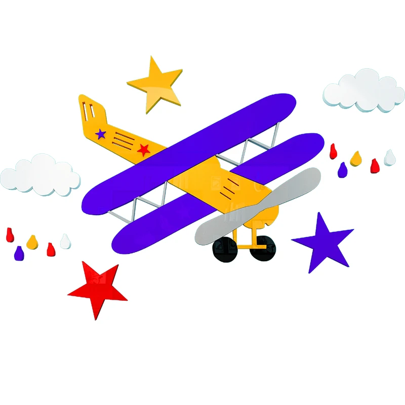 

WS183 Cartoon retro airplane boy room stickers decorate the children's bedroom bedroom bedside wall 3D wall paste arrangement