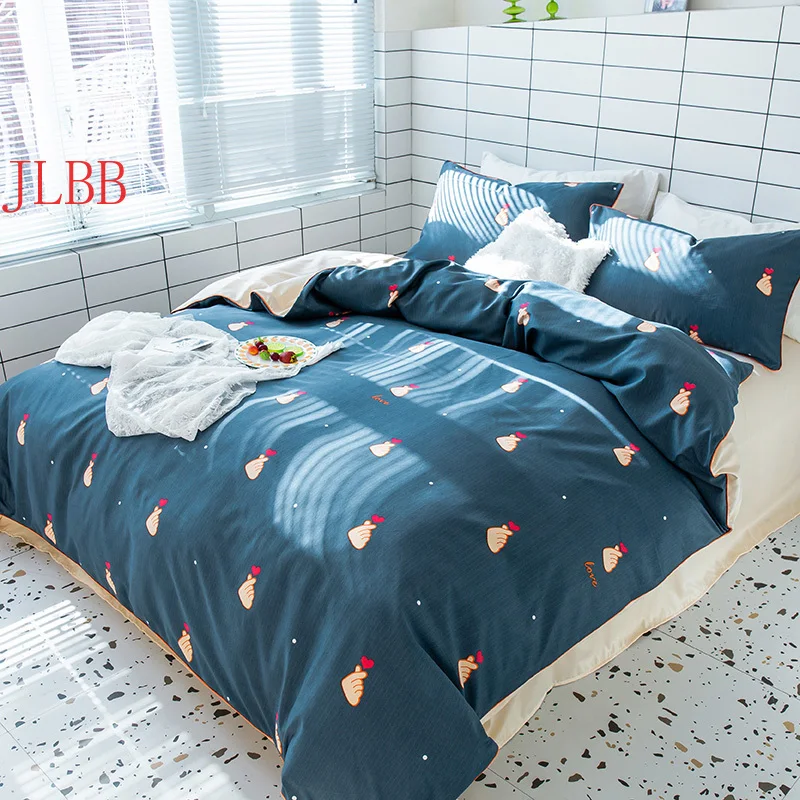 

Imitated Silk bedding set printed summer cool bed set heart duvet cover flat sheet pillowcase 4pcs home bedclothes 2020 new come