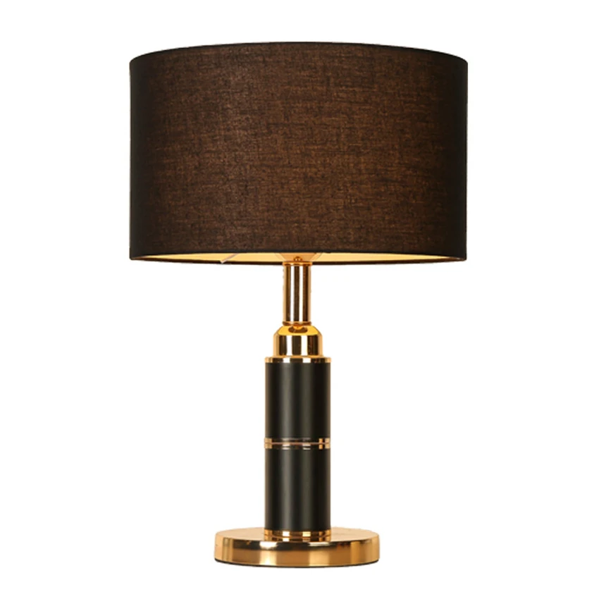 

Nordic black fabric cylindrical table lamps bedroom bedside modern iron living room home American table lights decor lighting