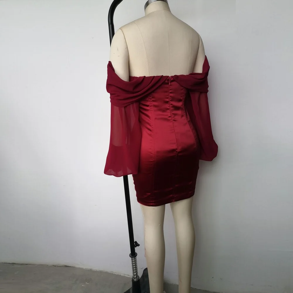 Новейшее Модное Элегантное винно-красное вечерние платье с длинным рукавом и