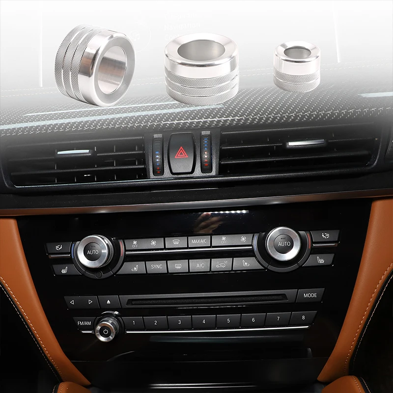 3pcs Car Volume Air Conditioning Knobs Audio Control Button Knob Ring Cover Trim For BMW X5 X6 E70 E71 E72 2008-2013 Accessories - купить по