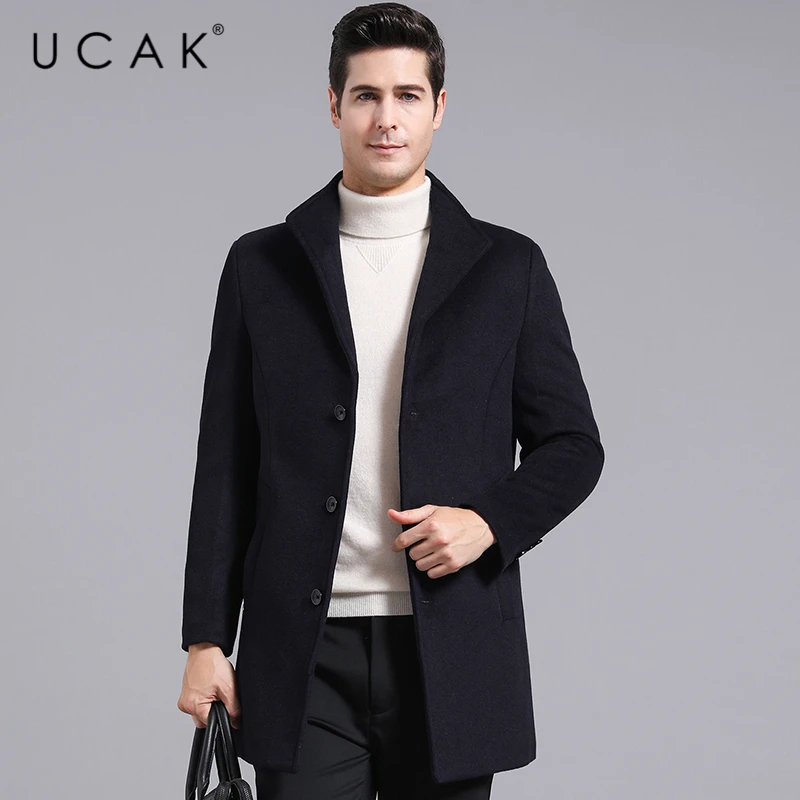 

Мужская шерстяная куртка UCAK, однотонная Повседневная Длинная Куртка, одежда на осень и зиму, U8110, 2020
