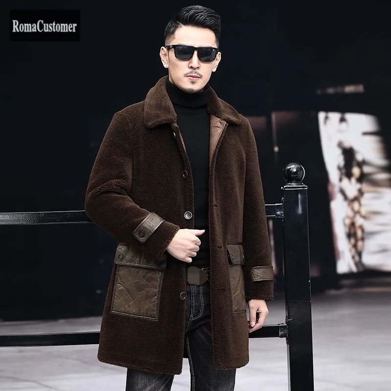 

Winter New Mens Vintage Long Lamb Wool Warm Overcoat Male Turn-Down Collar Single Breasted Business Straight Casual Fur Coat