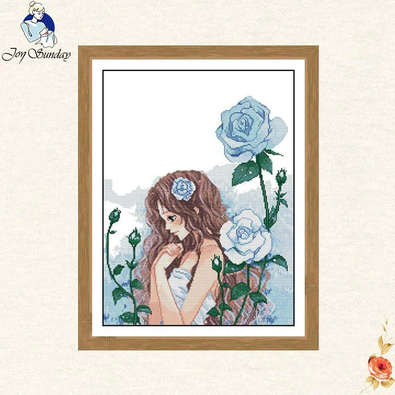 Набор для вышивки крестиком Beauty and blue rose DMC 14ct 11ct девушка Китайская вышивка своими