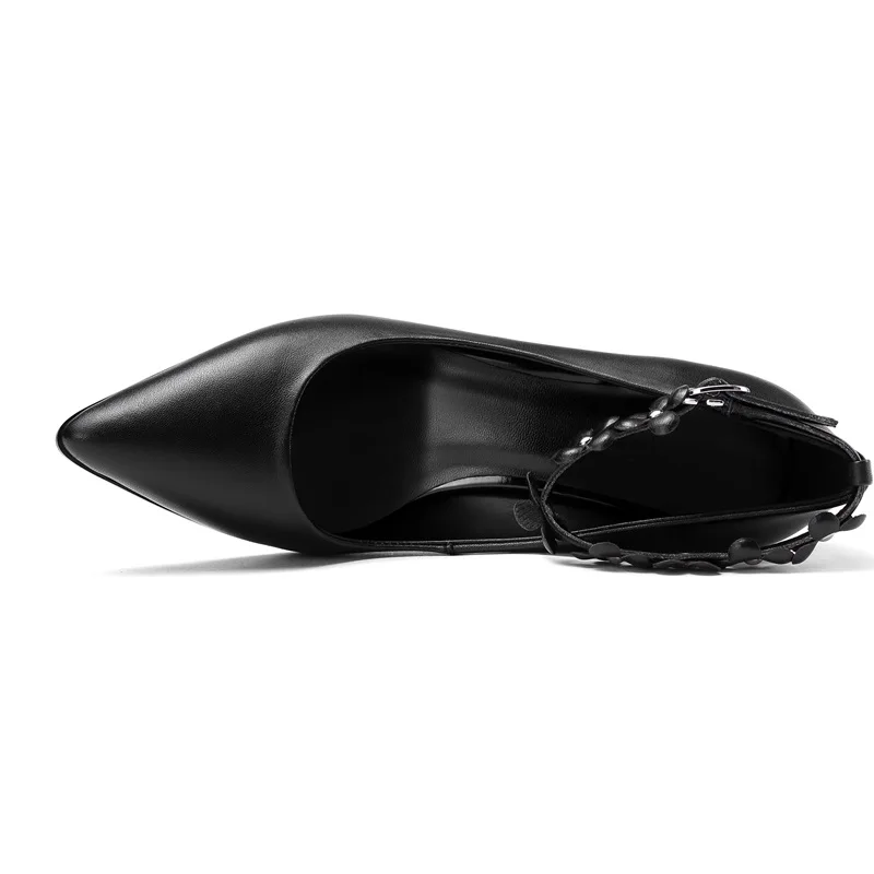 

EGONERY Shoes Women 2020 Spring New Women Pumps Outside Pointed Toe Buckle Flower Genuine Leather High Heels Shoes Drop Shipping