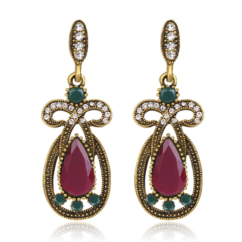 

Famous ethnic style, fashionable, small and retro earrings, alloy inlaid with diamonds, multi-color gem earrings for women