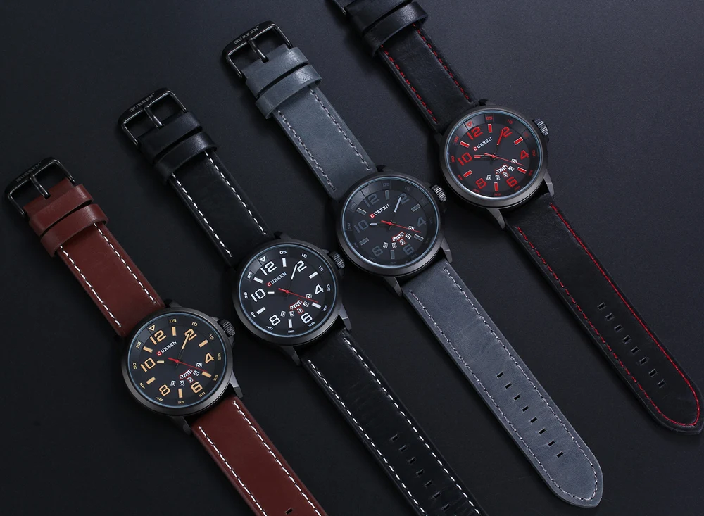 Роскошные брендовые кварцевые часы мужские с кожаным ремешком и датой модные