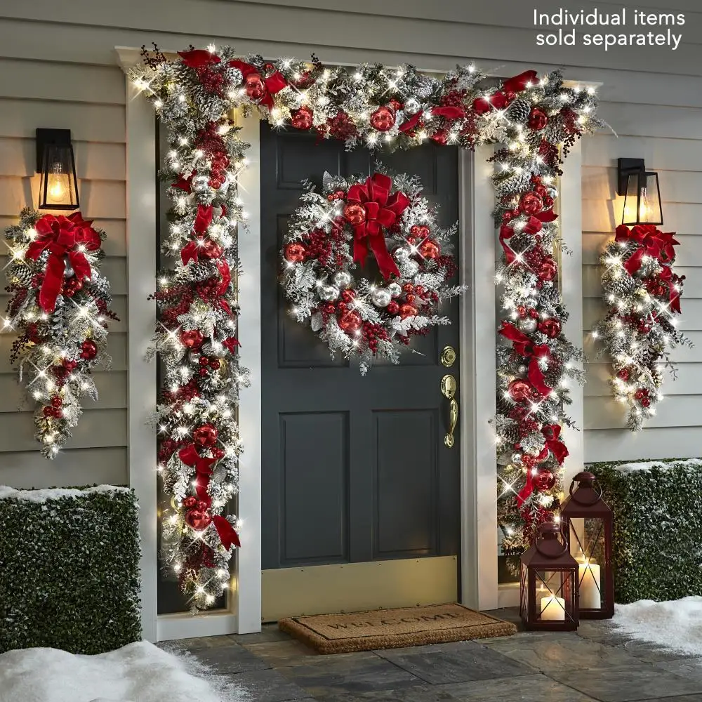 

2022 Christmas Wreath Set Xmas Decorations Outdoor Signs Home Garden Office Porch Front Door Hanging Garland 2023 New Year Decor