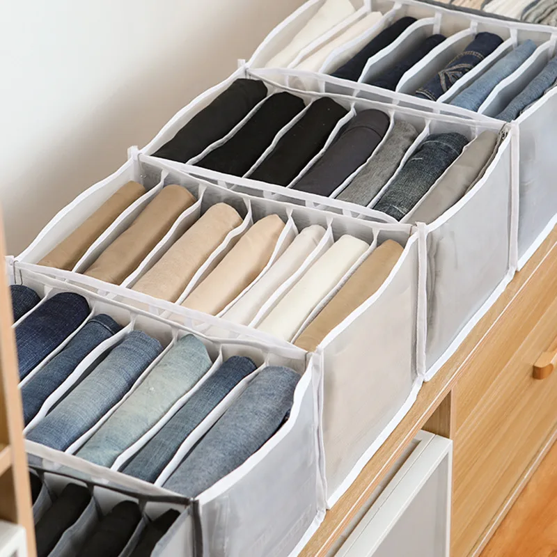 

Dormitory Closet Organizer For Underwear Trousers Home Foldable Pants Divider Box with Compartments Cabinet Jeans Storage Boxes
