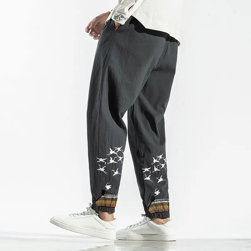 

Aransue Men's Embroidered Trousers Plus Size M-5XL Chinese Style Fitness Pants 3 Colors Pantalon