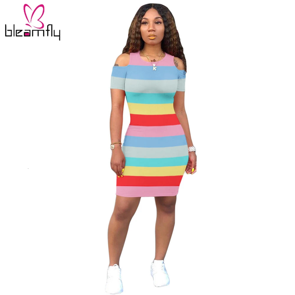 Новинка 2019 летнее женское платье в полоску с принтом из кусков вырезами на плечах