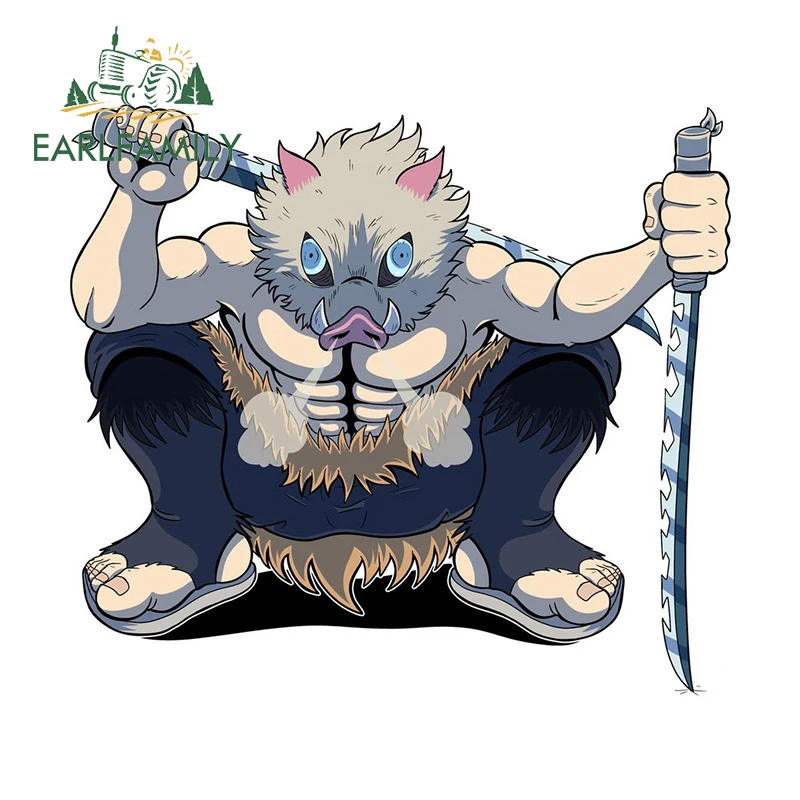 Наклейка для автомобиля EARLFAMILY 13см x 11,7см для Demon Slayer Inosuke, виниловый стикер для автомобиля, мотоцикла, граффити.
