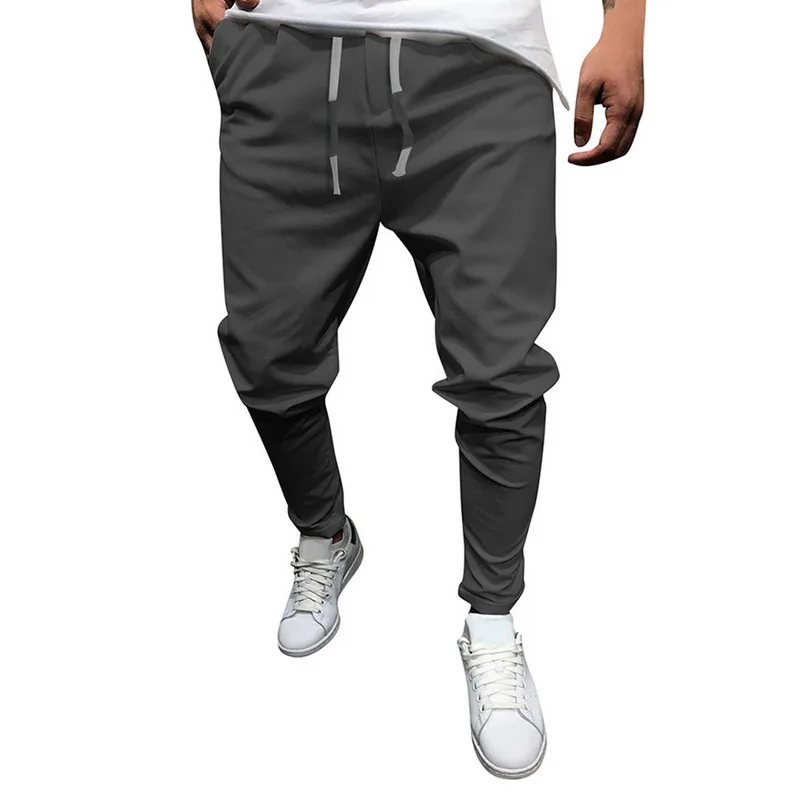 Dark Gray Laamei модные летние мужские штаны Осенние новые повседневные мужские одноцветные длинные штаны на шнурке мужские свободные штаны Лидер продаж - Цвет: Dark Gray