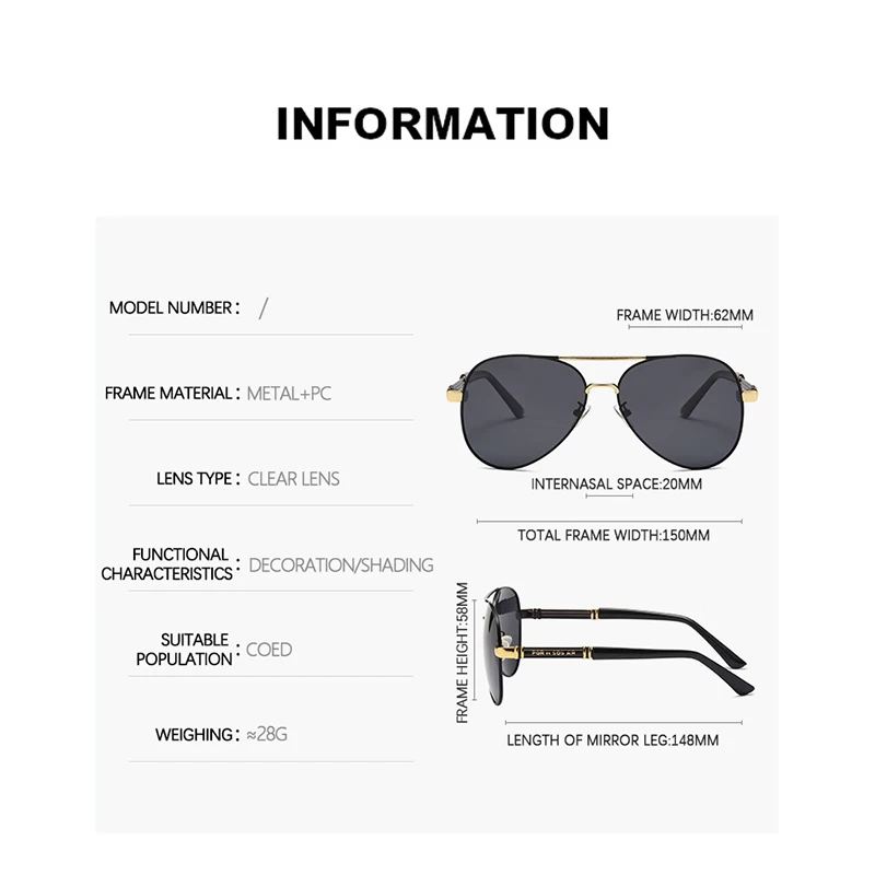 2021 New Men's Sunglasses Anti-blue Light Anti-glare Goggles with Metal Temples High Quality Designer Gafas De Sol Mujer