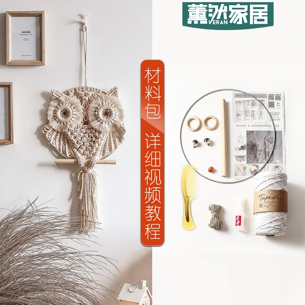 

Diymaframe simulated Eye Owl tapestry hand woven material package ins home wall decoration gt084