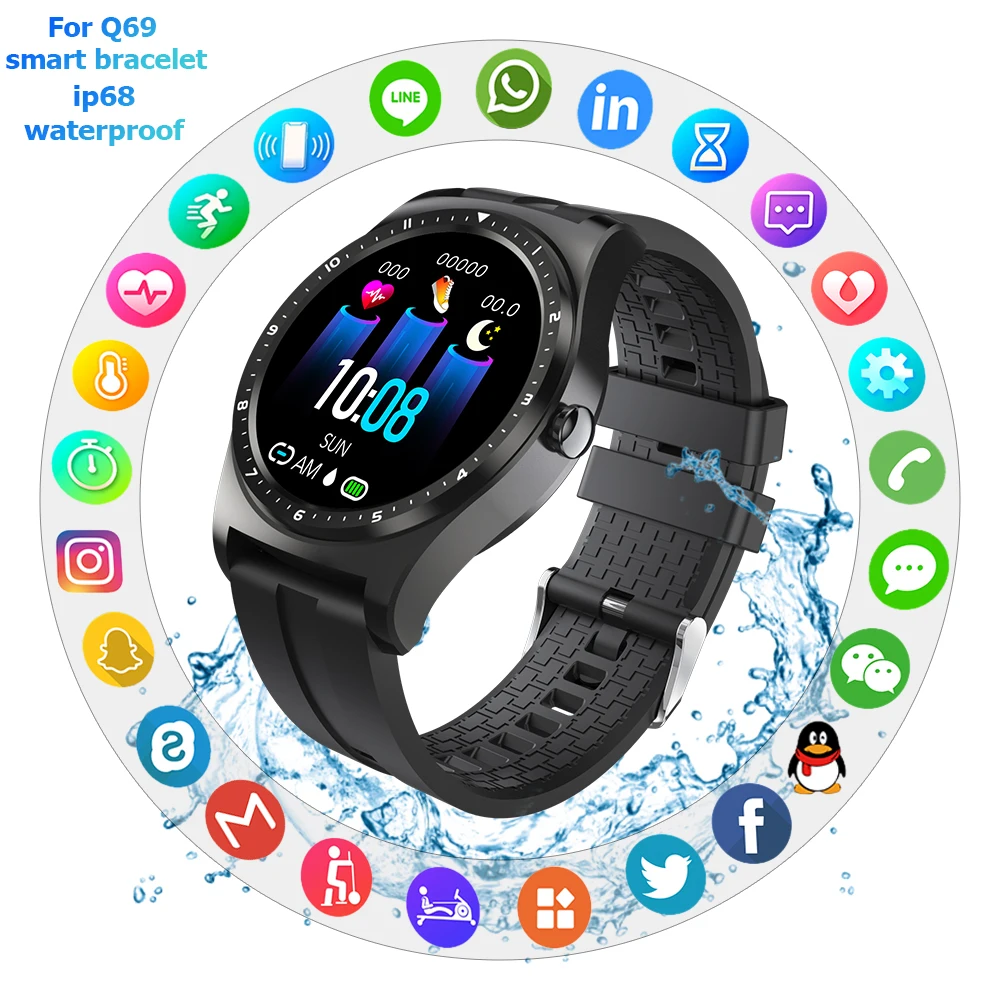 

Waterproof Q69 Smart Watch Fitness Tracker Blood Pressure Heart Rate Monitor Bluetooth Bracelet Fitness Tracker Wristband