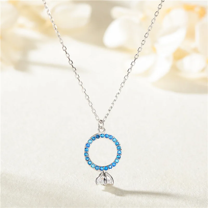 

Серебро 925 ожерелье для женщин Серебро 925 стерлингового серебро ювелирные изделия Синий Циркон, кулон, ожерелье, Женские Ювелирные изделия