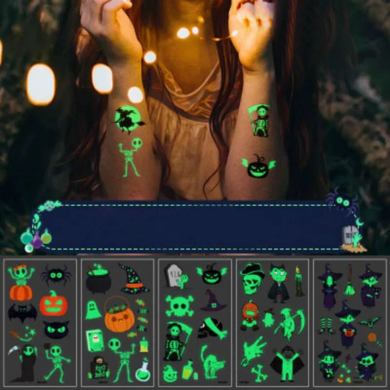 Наклейки на Хэллоуин Светящиеся Татуировки кавайные светящиеся игрушки паук