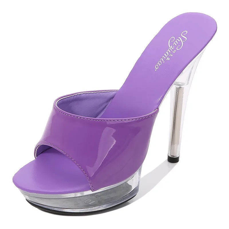 

Women high-heeled Slippers 13 Cm 15 Cm High Heels Summer Sexy Thick Bottom Super High Nightclub Plus Size Fashion women's Shoes