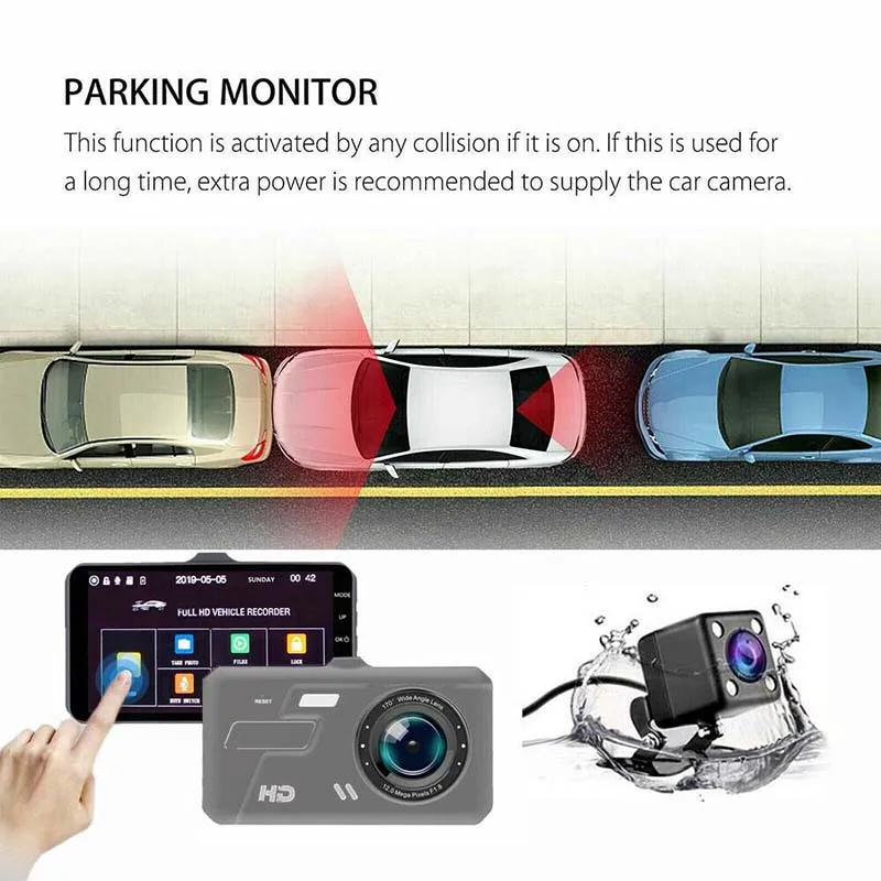 

YAZH 4'' HD 1080P Car Dvr Camera Driving Video Recorder Car Dash Camera Night Vision G-sensor Black Box TV Parking Monitor