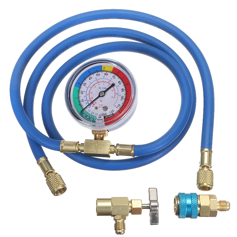 

1set 1.5m R134A Universal Car AC Refrigerant Charge Tube+Air Condition Pressure Gauge Ranging -30 ~ 250psi Automotive Kit
