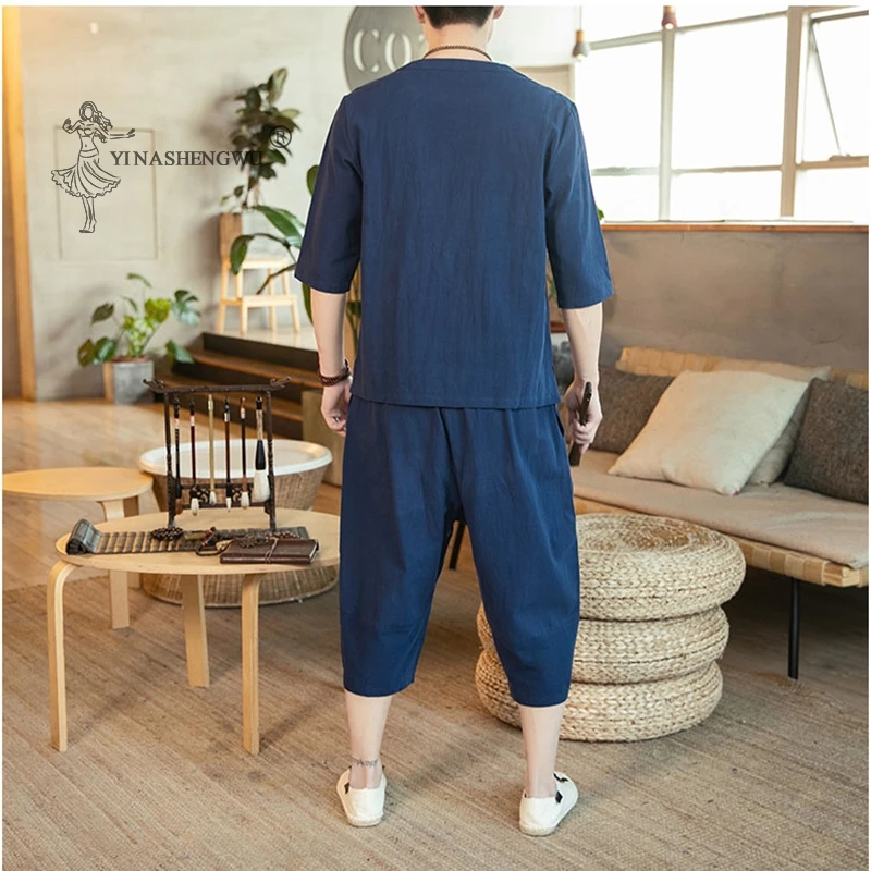 Японские кимоно больших размеров Мужская одежда брюки с коротким рукавом