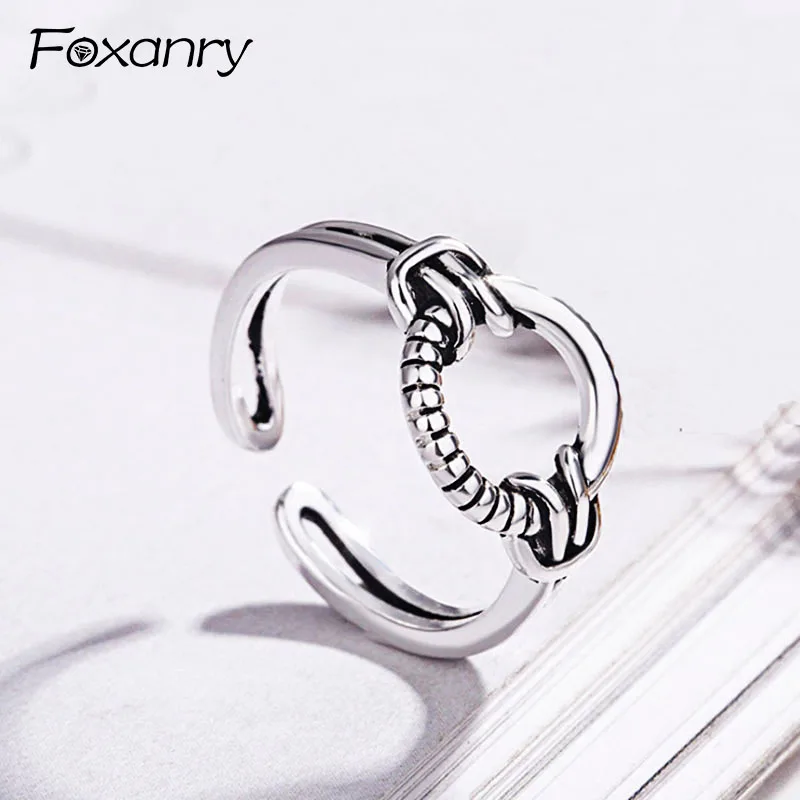 

Foxanry Vintage Weave Party Rings 925 Sterling Silver Creative Geometric Handmade Thai Silver anillos Jewelry Gifts for Women