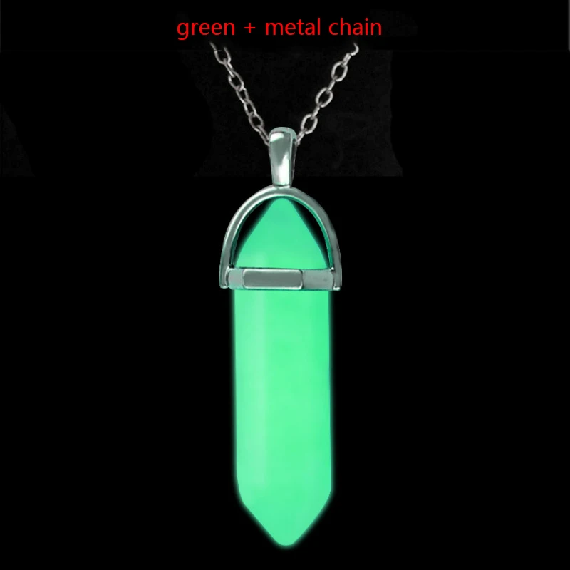 chain green Геометрическая форма, натуральный кристалл, светящаяся подвеска, ожерелье, Шарм для мужчин и женщин, светящаяся подвеска, вечерние ювелирные изделия - Окраска металла: chain green