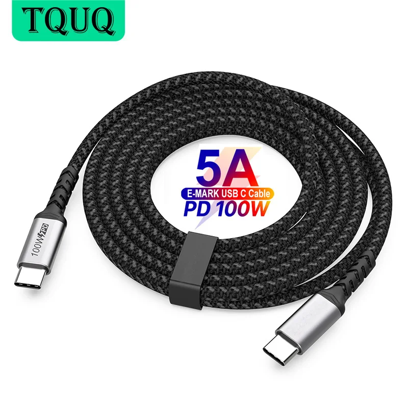 USB C к USB C кабелю 100 Вт, USB Type C 5A быстрая зарядка, нейлоновый Плетеный зарядный шнур, совместимый с MacBook Pro, Galaxy S21 S20