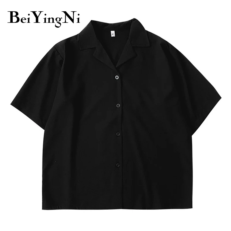 

Beiyingni Women Shirts Chiffon 2021 Summer 10Colors Plain Buttons Young Vintage Blouses Woman Short Sleeve Tops Blusas Harajuku