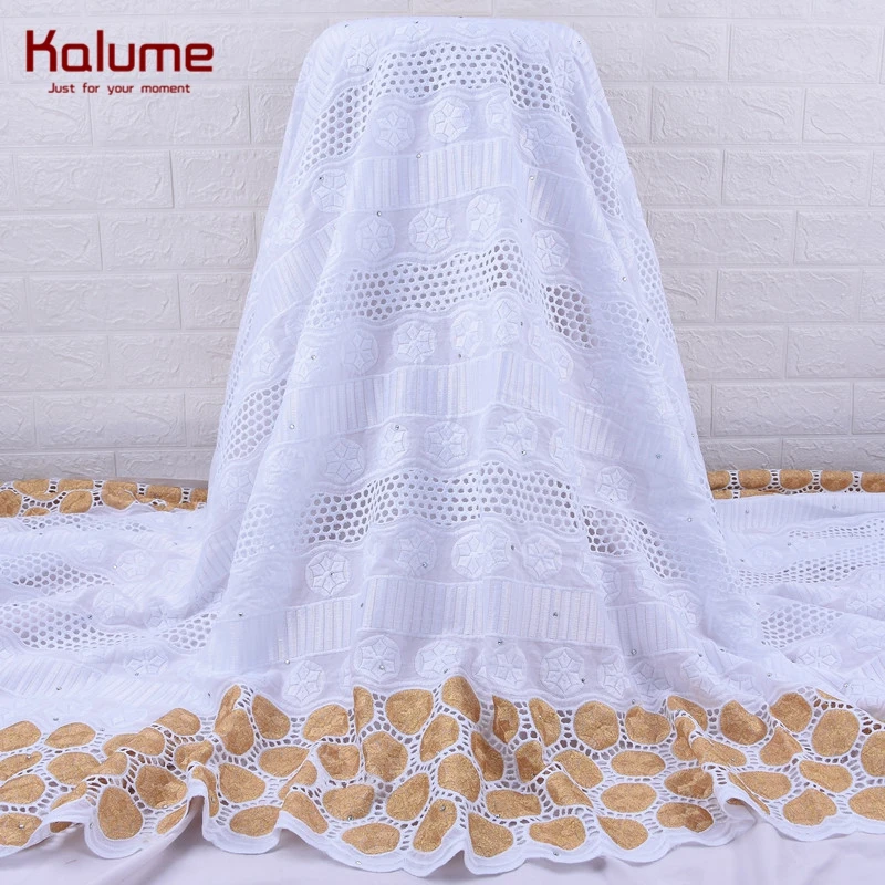 Лидер продаж швейцарское хлопковое кружево Kalume Золотая африканская швейцарская