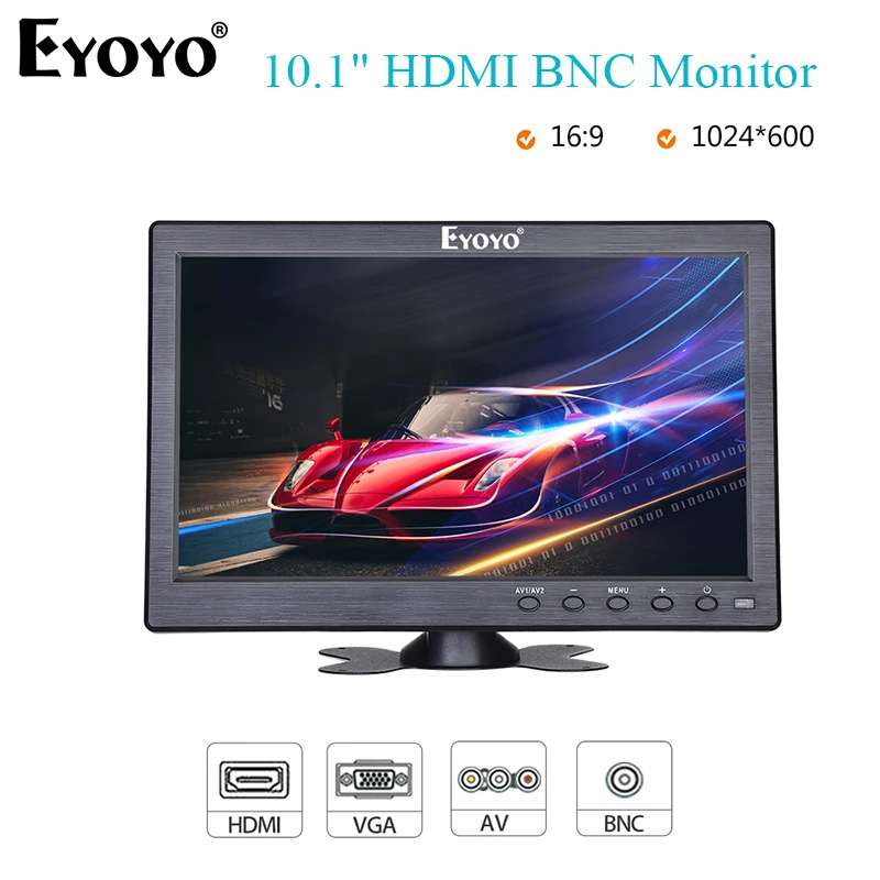 Eyoyo 10 1 дюймовый TFT ЖК экран 1024*600 CC TV HDMI BNC монитор с AV VGA видео аудио динамик для