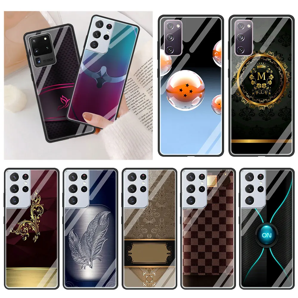 

Luxury Color Pattern Logo Case for Samsung Galaxy S20 FE S21 S20 Ultra S10E S10 Lite S9 S8 Plus Tempered Glass Soft Edge Shell