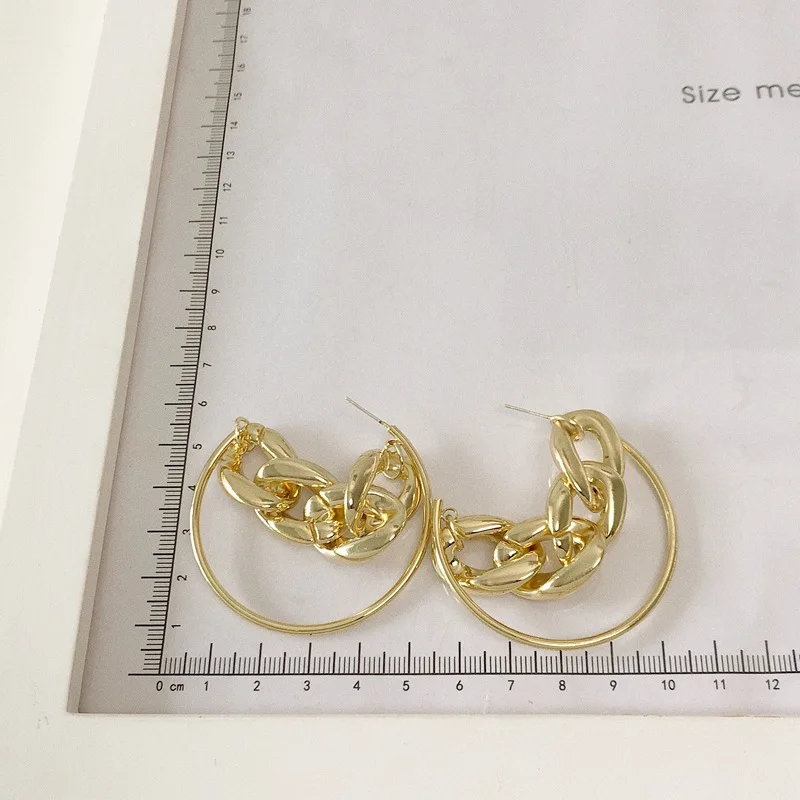 

Korean trendy gold silver color metal chain exaggerated hoop earrings for woman Aesthetic Jewelry accessorie 2020 new