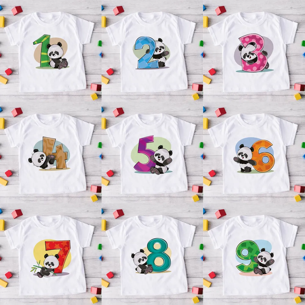 Children's Birthday Number 1~9 Panda Animal Cartoon Shirt T-shirt Boys and Girls Birthday Gift Baby Clothes 1-12 Years Old