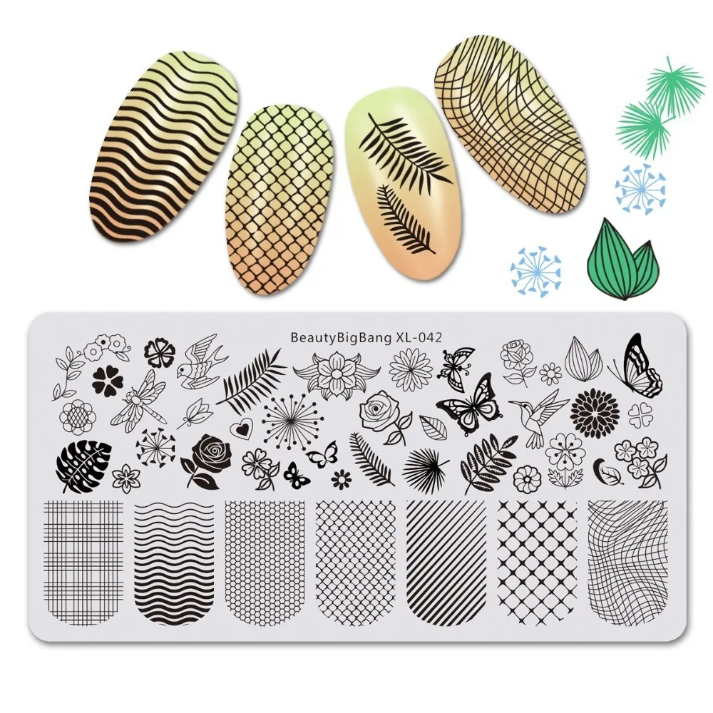 

Nail Art Beautybigbang Stamping Plate Stainless Steel 12cm Butterfly Flower Plaid Bird Image Nail Stamping Template Mold XL-042