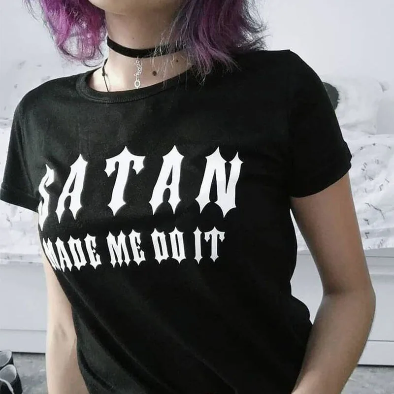 Футболка Satan Made Me Do It с алфавитом в стиле хип-хоп панк готика Harajuku повседневная