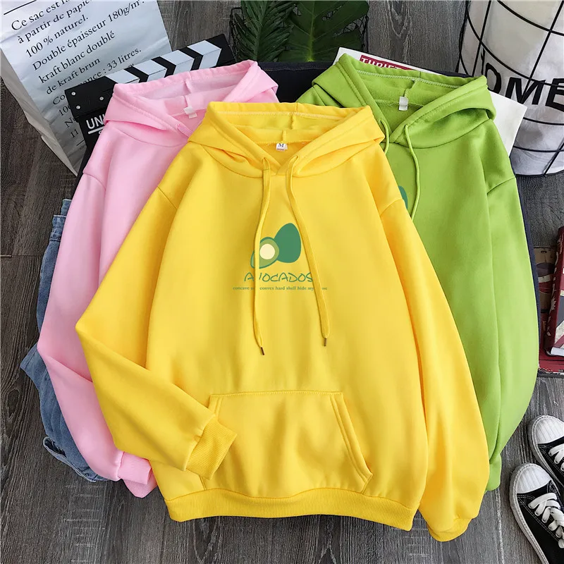 

Cute cartoon avocado sweatshirt hoodie kawaii print top Fashion girl print hoodie Personality ladies sweatshirt hip hop apparel