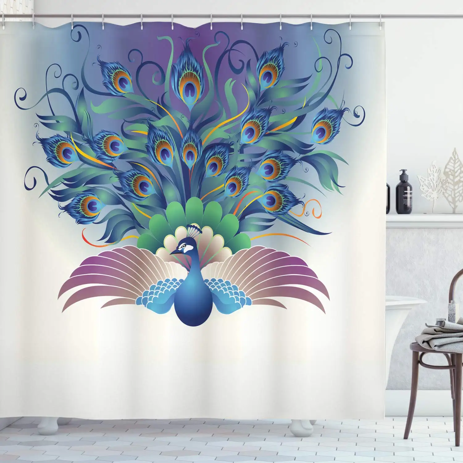 Павлин деко иллюстрация занавеска для душа украшенный павлин с величественным